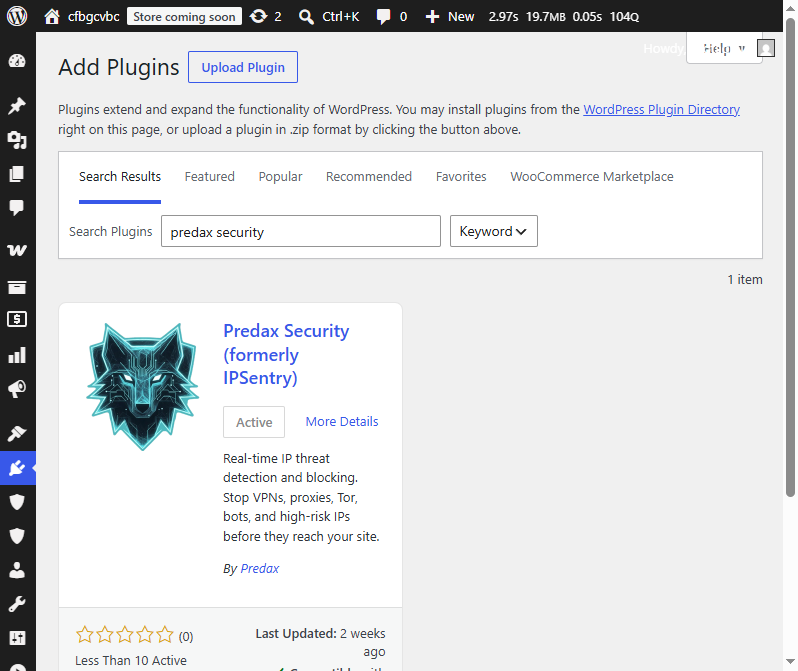 Predax Security in Plugins → Add New